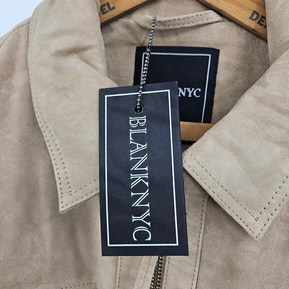 New BlankNYC Win or Lose Suede Trucker Jacket Mens M Tan Leather Zip Front - Picture 4 of 11